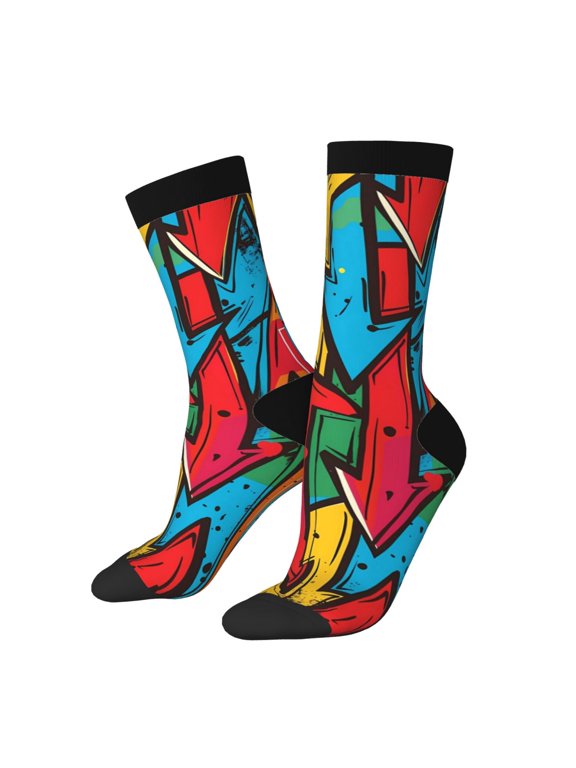 Colorful Arrow Graffiti Pattern Print Adult Socks for Men & Women,Calf Socks, Ankle Socks,Boots Socks,Breathable Casual Sock,Unisex Crew Socks
