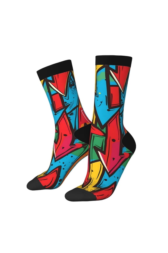 Colorful Arrow Graffiti Pattern Print Adult Socks for Men & Women,Calf Socks, Ankle Socks,Boots Socks,Breathable Casual Sock,Unisex Crew Socks