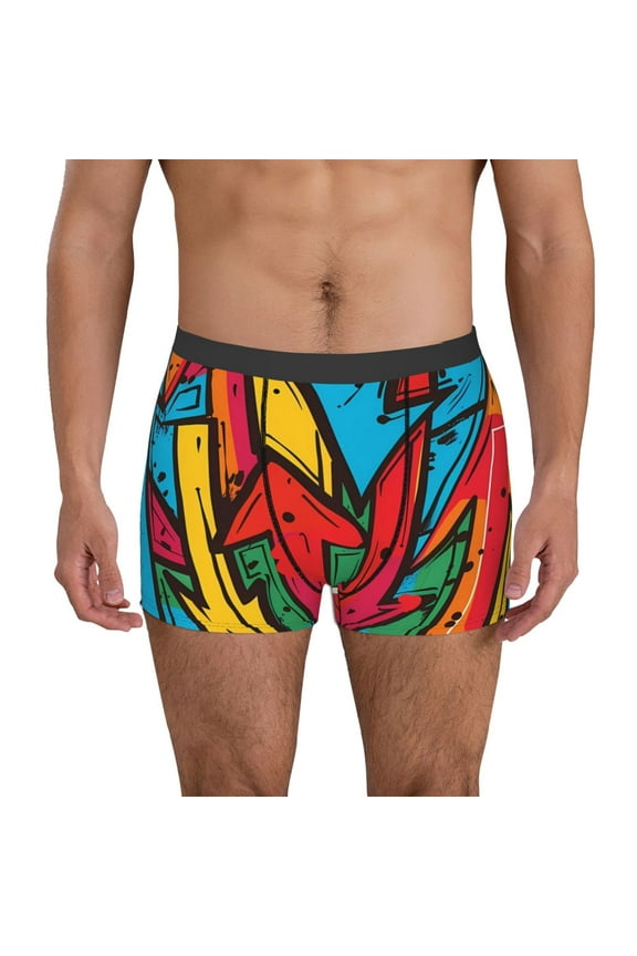 Colorful Arrow Graffiti Pattern Print Mens Boxer Briefs,Boxer Briefs for Men,Breathable Stretch Underwear,Boys Boxer Briefs-Medium