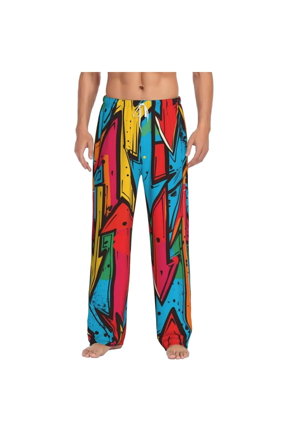 Colorful Arrow Graffiti Pattern Print Pajama Pants for Men,Men’s Pajama Bottoms,Mens PJ Pants with Pockets & Button Fly-3X-Large