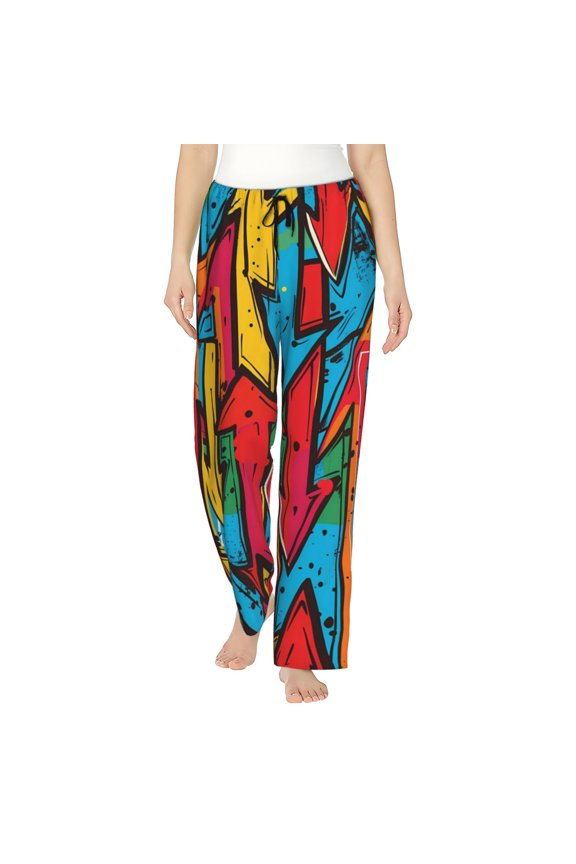 Colorful Arrow Graffiti Pattern Print Women Pajama Pants,Comfy Pj Bottom with Pockets & Drawstring,Stretch Casual Sleepwear-Large
