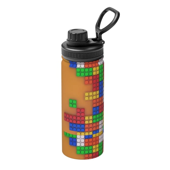 Logiee Colorful Building Blocks A Print Water Bottle,18oz Sports Insulated Kettle for Cycling Gym Basketball Outdoor, Suitable as a Present