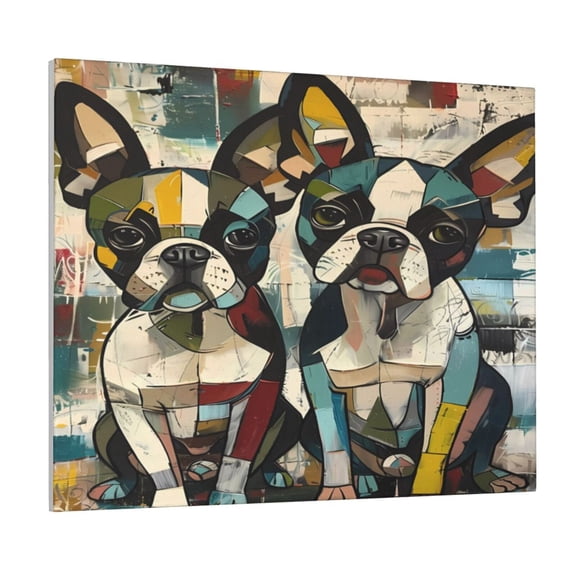 Logiee Colorful Bulldog Duo Print Canvas Wall Art ,Art Poster,Canvas Decorative Picture,Decor Wall Pictures for Living Room Bedroom Bathroom,Ready to Hang