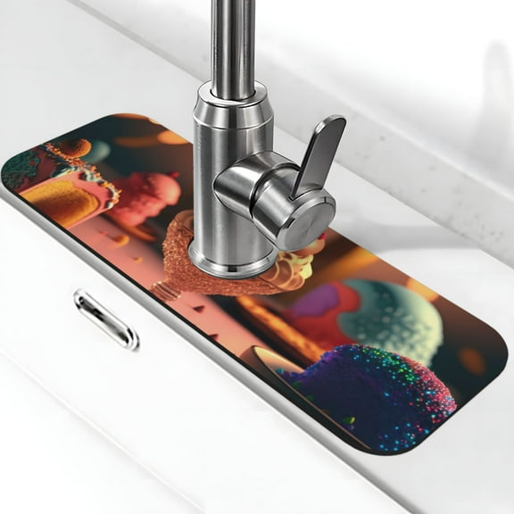 Logiee Colorful Cake Ice Cream Print Kitchen Sink Splash Guard Faucet Mat for Splash Guard Behind Faucet Drip Catcher for Kitchen,Bathroom,Sink Mat,Dish Drying Mat,Bathroom-15" X 5.5"