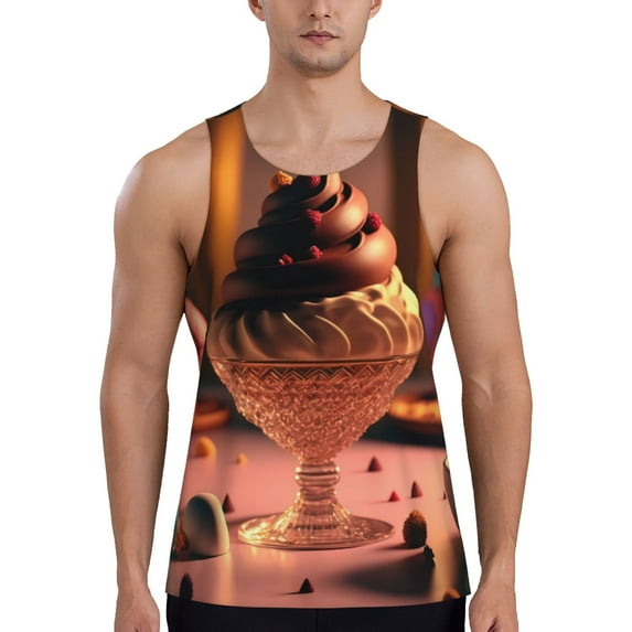 Logiee Colorful Cake Ice Cream Print Men's Workout Tank Top,Quick Dry Workout Tank Top,Gym Muscle Tee,Fitness Bodybuilding Sleeveless T Shirt-X-Large