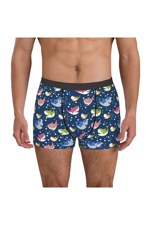 Colorful Cartoon Shark Print Mens Boxer Briefs,Boxer Briefs for Men,Breathable Stretch Underwear,Boys Boxer Briefs-Small