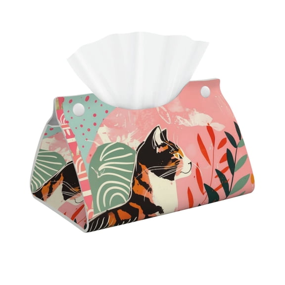 Logiee Colorful Cat With Flowers Print Tissue Box Cover,Stylish Tissue Box Holder Decorative Tissue Cover for Bathroom Toilet Bedroom Living Room Table Desk Office