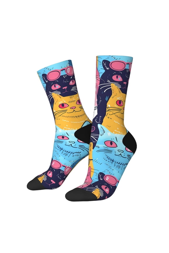 Colorful Cats Pattern Art Print Adult Socks for Men & Women,Calf Socks, Ankle Socks,Boots Socks,Breathable Casual Sock,Unisex Crew Socks