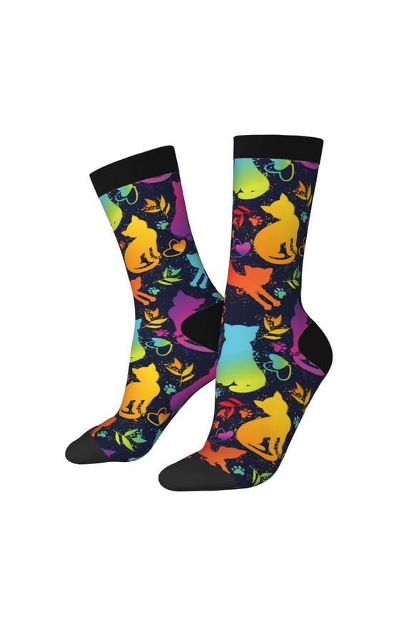 Colorful Cats Print Adult Socks for Men & Women,Calf Socks, Ankle Socks,Boots Socks,Breathable Casual Sock,Unisex Crew Socks