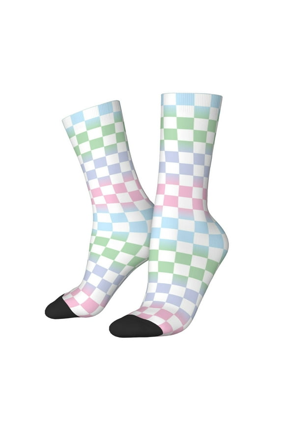 Colorful Checkerboard Print Adult Socks for Men & Women,Calf Socks, Ankle Socks,Boots Socks,Breathable Casual Sock,Unisex Crew Socks