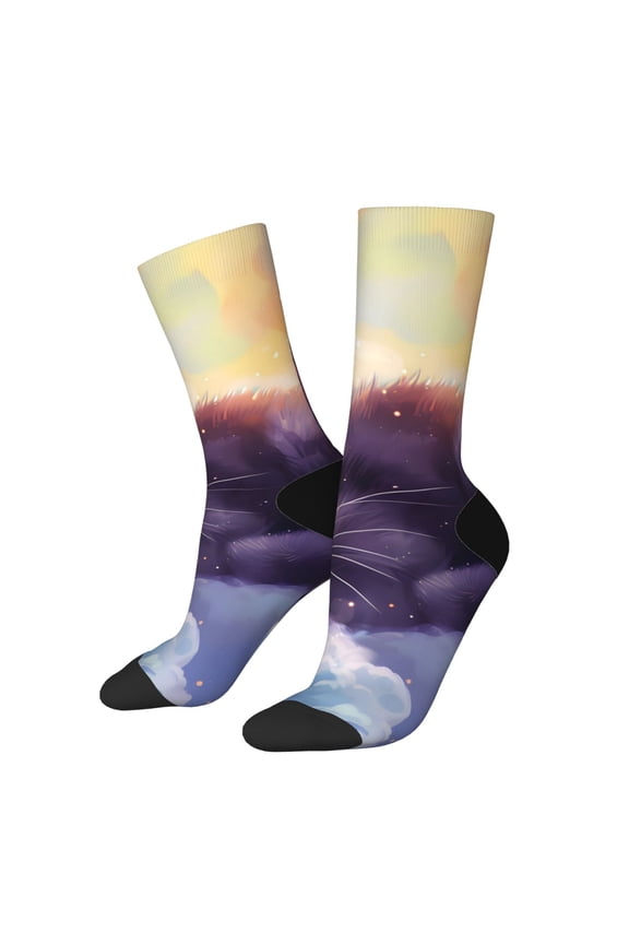 Colorful Cloud Sleeping Cat Print Adult Socks for Men & Women,Calf Socks, Ankle Socks,Boots Socks,Breathable Casual Sock,Unisex Crew Socks