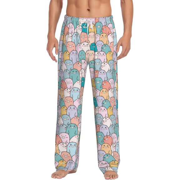 Logiee Colorful Cute Pig Print Pajama Pants for Men,Men’s Pajama Bottoms,Mens PJ Pants with Pockets & Button Fly-X-Large