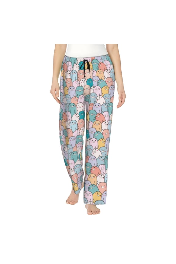 Colorful Cute Pig Print Women Pajama Pants,Comfy Pj Bottom with Pockets & Drawstring,Stretch Casual Sleepwear-Medium