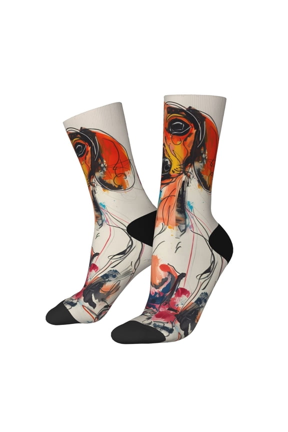 Colorful Dachshund Art Print Adult Socks for Men & Women,Calf Socks, Ankle Socks,Boots Socks,Breathable Casual Sock,Unisex Crew Socks