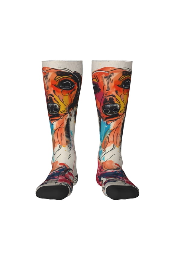 Colorful Dachshund Art Print Gift Stocking Stuffers,Adult Stockings,Novelty Socks,Funny Socks Birthday Running Walking Sleeping