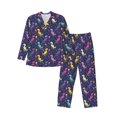 thumbnail image 1 of Logiee Colorful Dinosaur Print Mens Long Sleeve Pajama Set,Notched Collar Pajamas for Men, Men's Sleepwear,Mens Sleepwear with Pockets & Button Down-Medium, 1 of 7