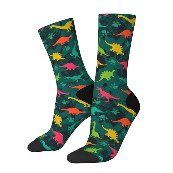 Logiee Colorful Dinosaurs Print Adult Socks for Men & Women,Calf Socks, Ankle Socks,Boots Socks,Breathable Casual Sock,Unisex Crew Socks