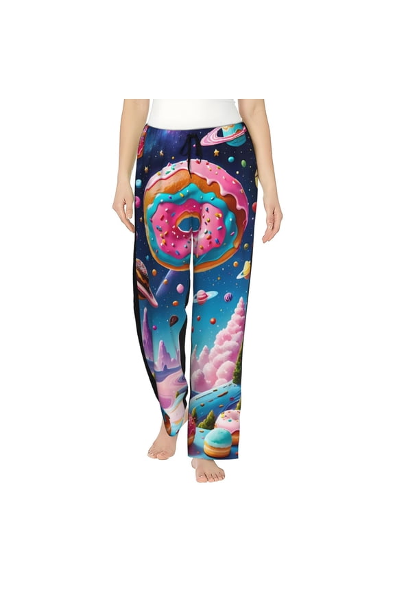 Colorful Donut Print Women Pajama Pants,Comfy Pj Bottom with Pockets & Drawstring,Stretch Casual Sleepwear-XX-Large