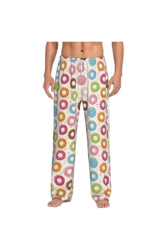 Colorful Donuts Print Pajama Pants for Men,Men’s Pajama Bottoms,Mens PJ Pants with Pockets & Button Fly-3X-Large
