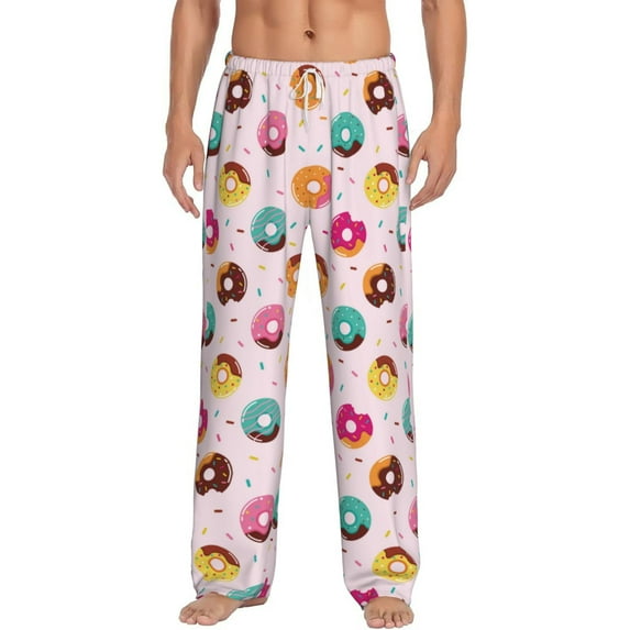 Logiee Colorful Donuts Print Pajama Pants for Men,Men’s Pajama Bottoms,Mens PJ Pants with Pockets & Button Fly-3X-Large
