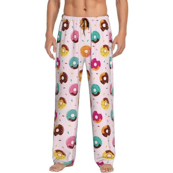Logiee Colorful Donuts Print Pajama Pants for Men,Men’s Pajama Bottoms,Mens PJ Pants with Pockets & Button Fly-Small