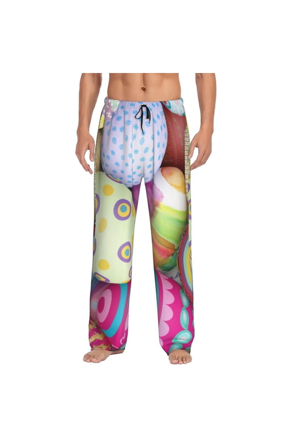 Colorful Easter Eggs Print Pajama Pants for Men,Men’s Pajama Bottoms,Mens PJ Pants with Pockets & Button Fly-Medium