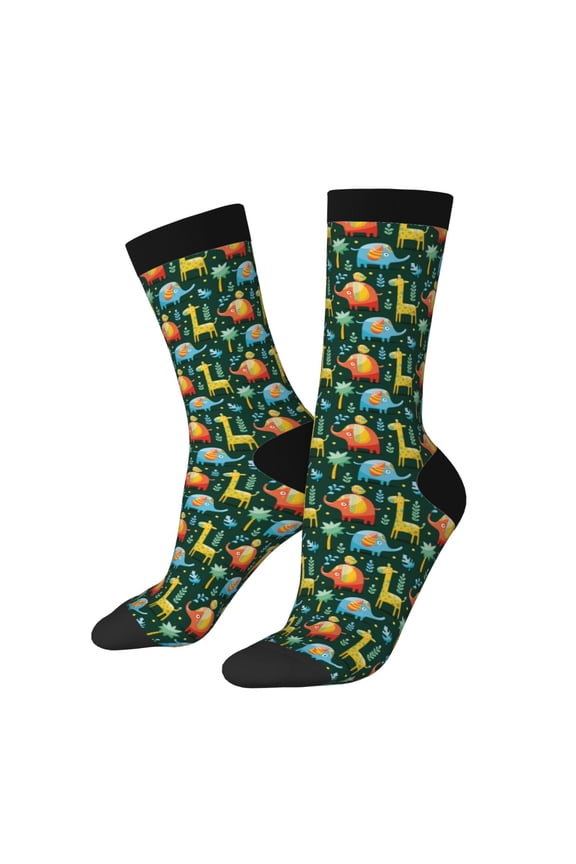 Colorful Elephants Print Adult Socks for Men & Women,Calf Socks, Ankle Socks,Boots Socks,Breathable Casual Sock,Unisex Crew Socks
