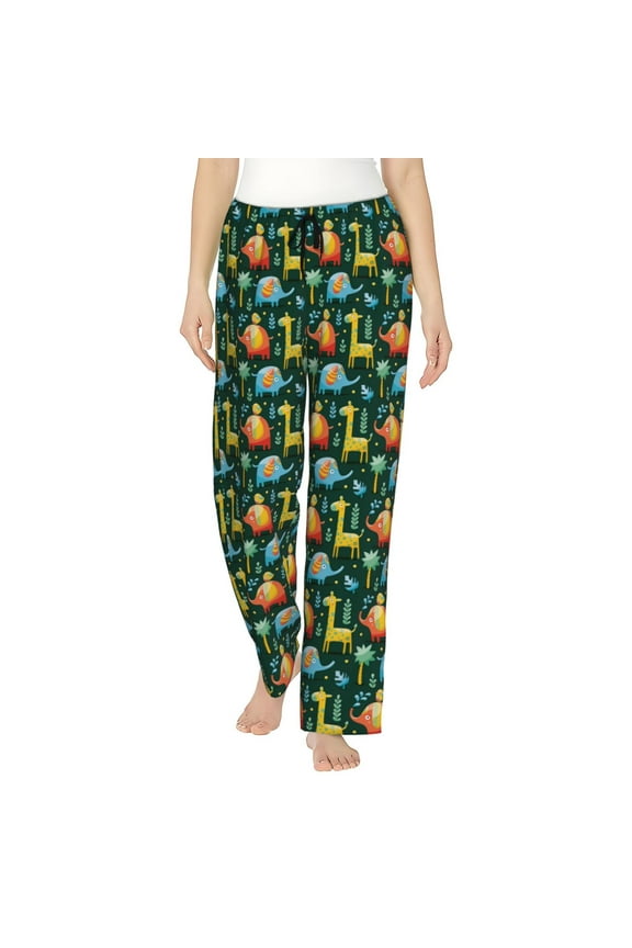 Colorful Elephants Print Women Pajama Pants,Comfy Pj Bottom with Pockets & Drawstring,Stretch Casual Sleepwear-Large