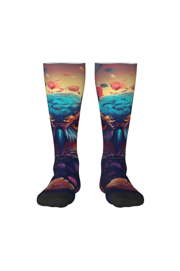 Colorful Feather Owl Print Gift Stocking Stuffers,Adult Stockings,Novelty Socks,Funny Socks Birthday Running Walking Sleeping