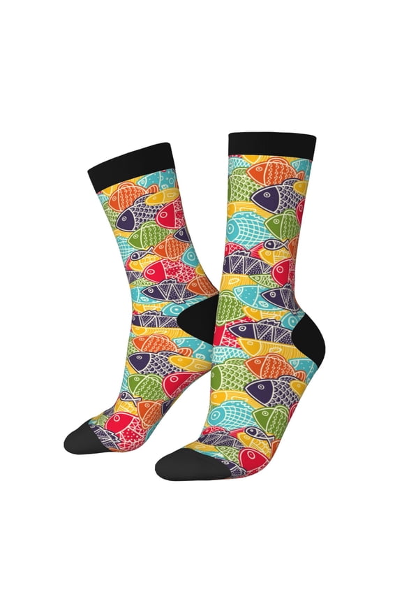 Colorful Fish 2 Print Adult Socks for Men & Women,Calf Socks, Ankle Socks,Boots Socks,Breathable Casual Sock,Unisex Crew Socks