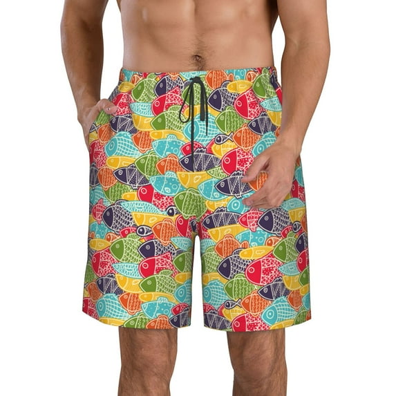 Logiee Colorful Fish 2 Print Mens Swim Trunks Quick Dry Board Shorts,Breathable Hawaii Beach Shorts Swimwear Bathing Suits-3X-Large