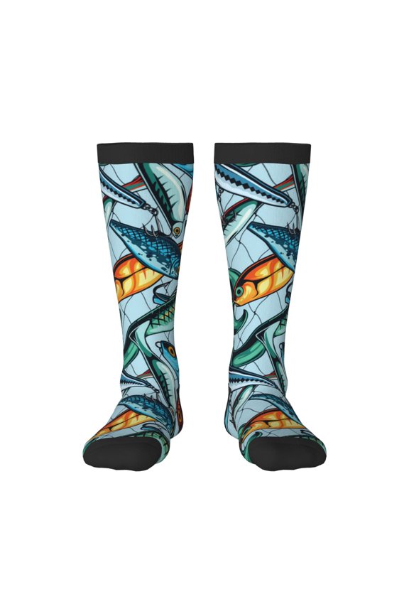 Colorful Fishing Baits Print Gift Stocking Stuffers,Adult Stockings,Novelty Socks,Funny Socks Birthday Running Walking Sleeping