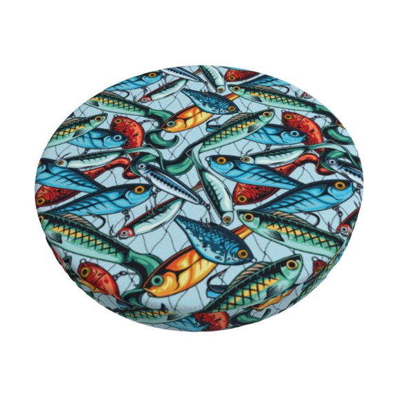 Logiee Colorful Fishing Baits Print Stool Covers Round,Bar Stool Covers,Watedrproof Stool Slipcover with Elastic,Stool Cushion,Round Bar Stool Seat Covers for Bar Round Chair-12 inch