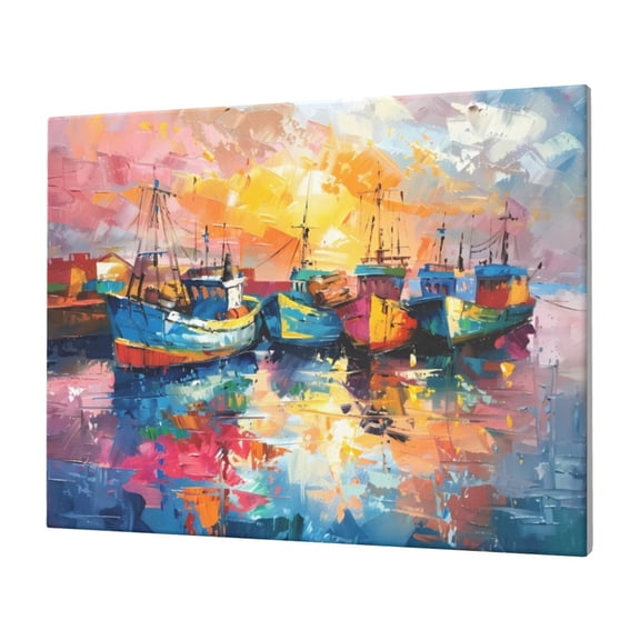 Logiee Colorful Fishing Boats Print Canvas Wall Art,Canvas Picture Prints with Frame, Wall Art Decorative,Canvas Decorative,Suitable for Living Room Bedroom Office Room 30x40