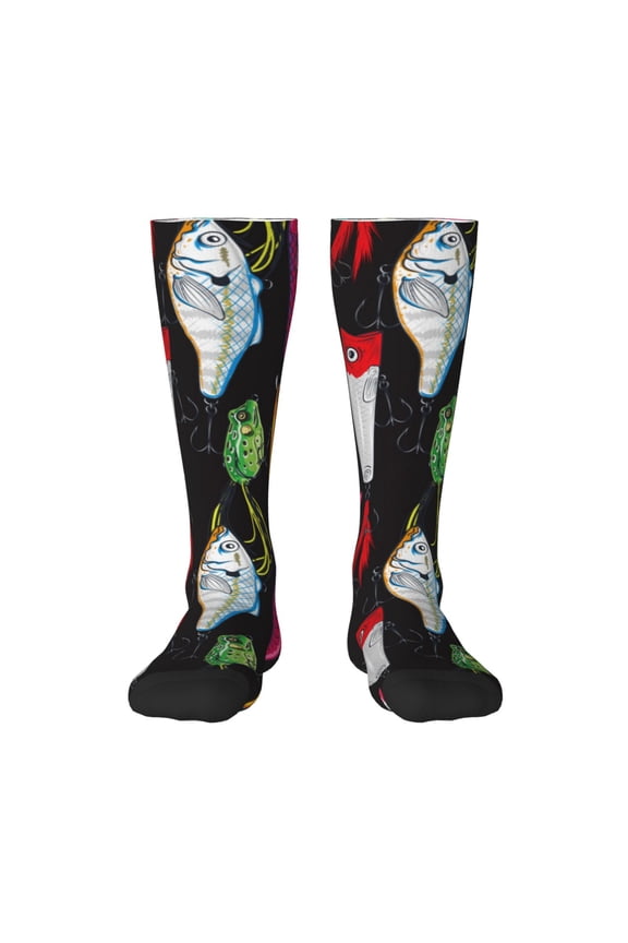 Colorful Fishing Lures Print Gift Stocking Stuffers,Adult Stockings,Novelty Socks,Funny Socks Birthday Running Walking Sleeping