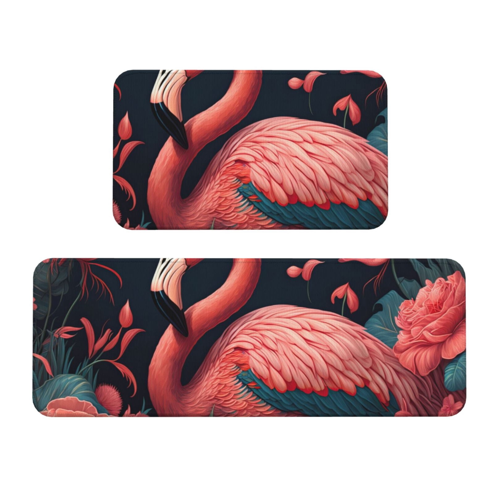 Logiee Colorful Floral Flamingo Print Kitchen Mats for Floor Sets of 2 ...