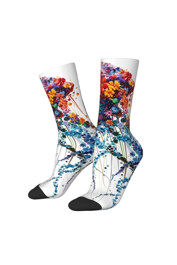 Colorful Floral Jellyfish Print Adult Socks for Men & Women,Calf Socks, Ankle Socks,Boots Socks,Breathable Casual Sock,Unisex Crew Socks