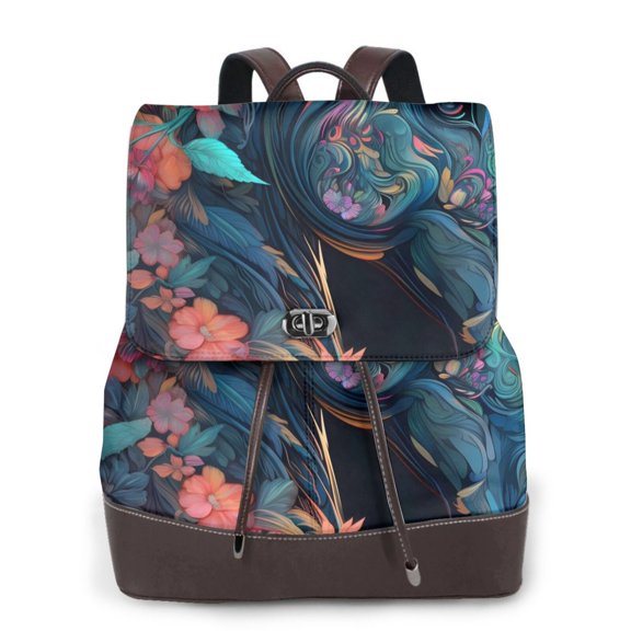 Logiee Colorful Floral Patterned Horse Print Backpack Purse for Women,Fashion Leather Backpack Purse,Women's Leather Backpack for Work College Travel
