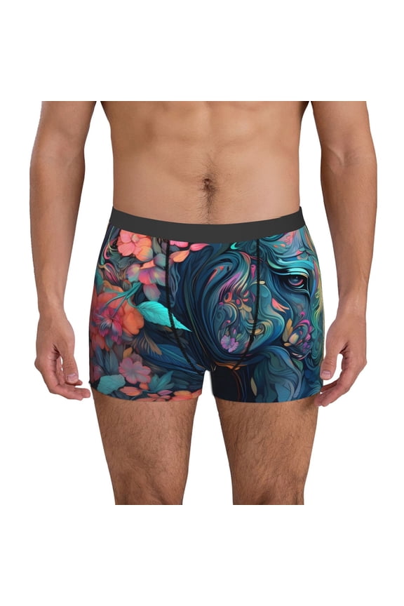 Colorful Floral Patterned Horse Print Mens Boxer Briefs,Boxer Briefs for Men,Breathable Stretch Underwear,Boys Boxer Briefs-Large