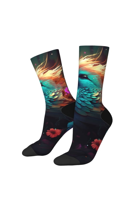 Colorful Flower Bird Print Adult Socks for Men & Women,Calf Socks, Ankle Socks,Boots Socks,Breathable Casual Sock,Unisex Crew Socks