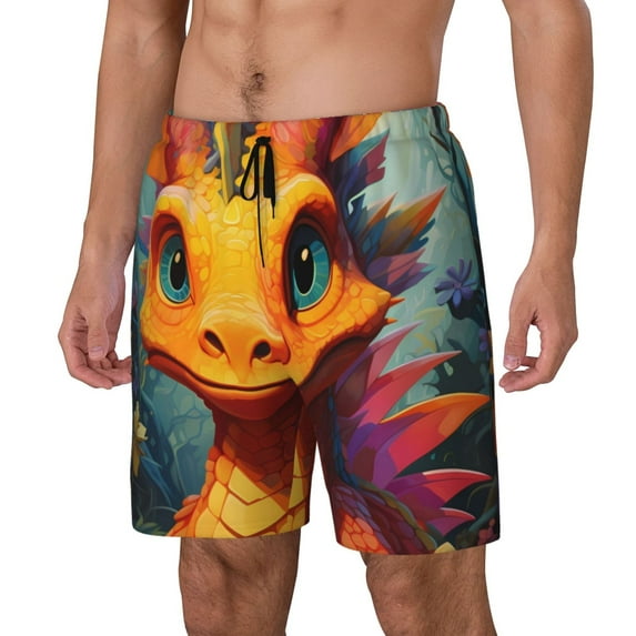 Logiee Colorful Flower Chameleon Print Men's Swim Trunk,Quick Dry Board Shorts ,Men's Swim Trunks with Compression Liner, Bathing Suits with Pockets-XX-Large