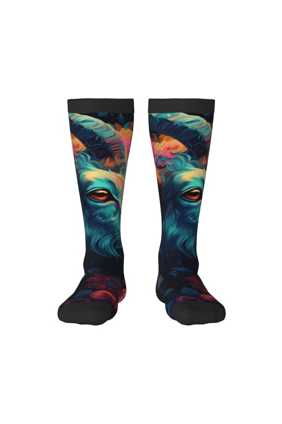 Colorful Flower Goat Print Gift Stocking Stuffers,Adult Stockings,Novelty Socks,Funny Socks Birthday Running Walking Sleeping