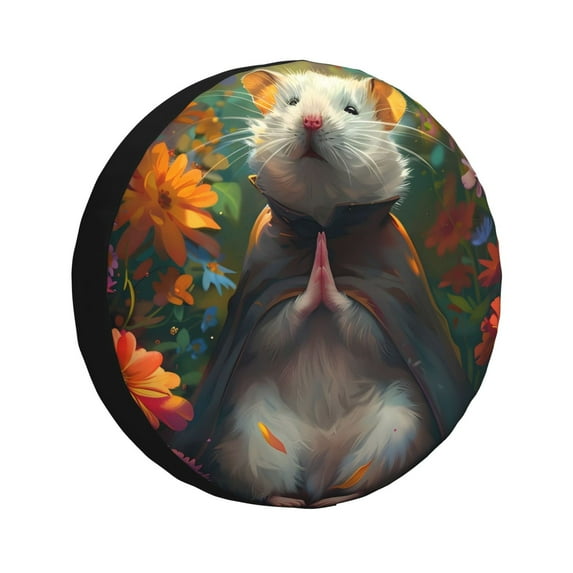 Logiee Colorful Flower Meditating Hamster Print Spare Tire Cover, Universal Wheel Protectors,Waterproof Dust-Proof UV Sun Wheel Tire Cover,Fit for SUV, RV, Travel Trailer, Truck-15 inch