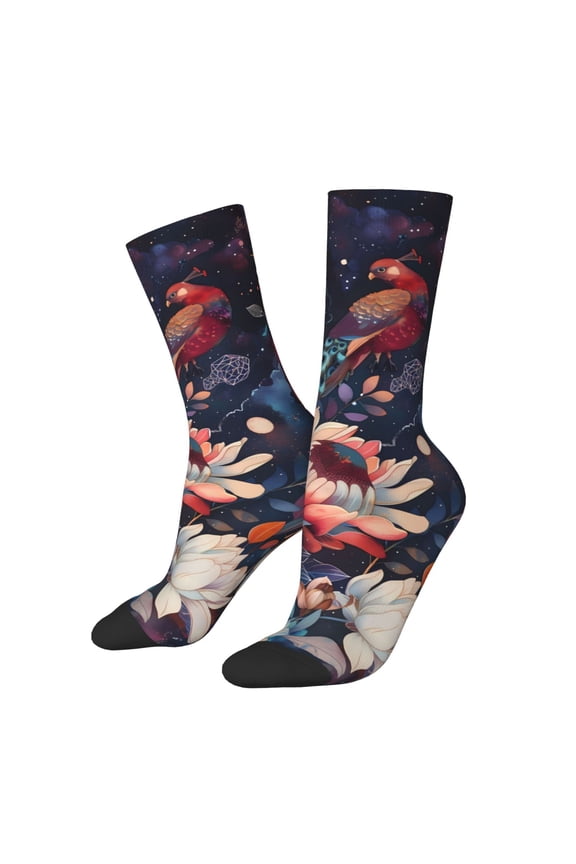 Colorful Flower Peacock Print Adult Socks for Men & Women,Calf Socks, Ankle Socks,Boots Socks,Breathable Casual Sock,Unisex Crew Socks
