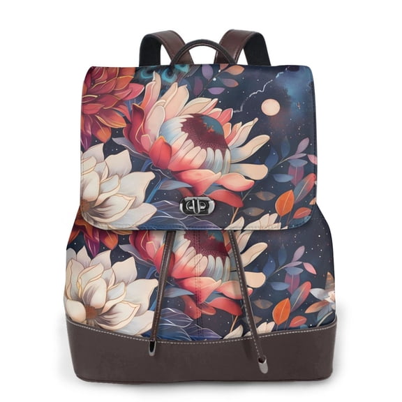 Logiee Colorful Flower Peacock Print Backpack Purse for Women,Fashion Leather Backpack Purse,Women's Leather Backpack for Work College Travel