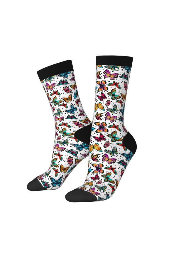 Colorful Flying Butterflies Print Adult Socks for Men & Women,Calf Socks, Ankle Socks,Boots Socks,Breathable Casual Sock,Unisex Crew Socks
