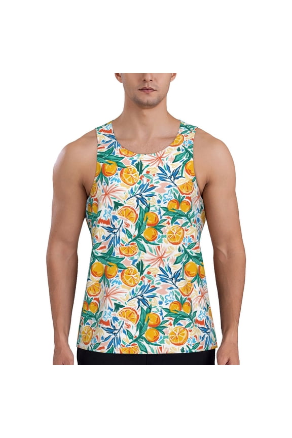 Colorful Fruits Print Men's Workout Tank Top,Quick Dry Workout Tank Top,Gym Muscle Tee,Fitness Bodybuilding Sleeveless T Shirt-4X-Large