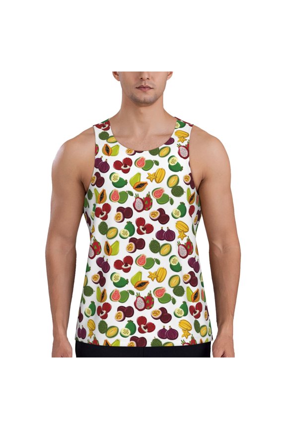 Colorful Fruits Print Men's Workout Tank Top,Quick Dry Workout Tank Top,Gym Muscle Tee,Fitness Bodybuilding Sleeveless T Shirt-X-Large