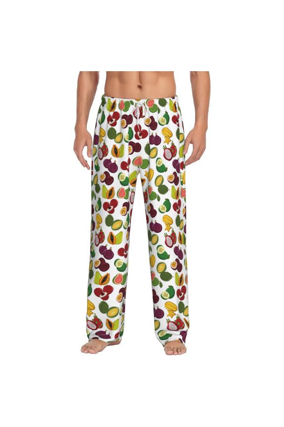 Colorful Fruits Print Pajama Pants for Men,Men’s Pajama Bottoms,Mens PJ Pants with Pockets & Button Fly-Large
