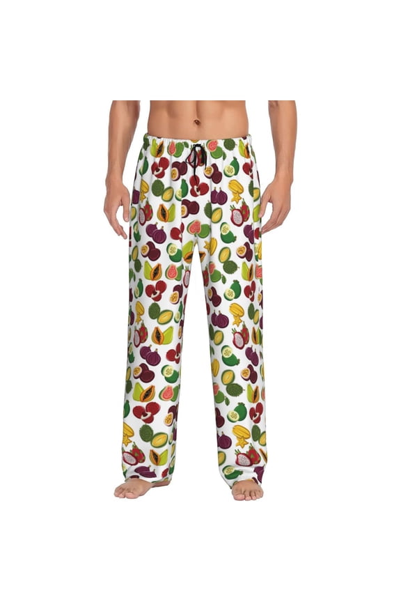 Colorful Fruits Print Pajama Pants for Men,Men’s Pajama Bottoms,Mens PJ Pants with Pockets & Button Fly-XX-Large